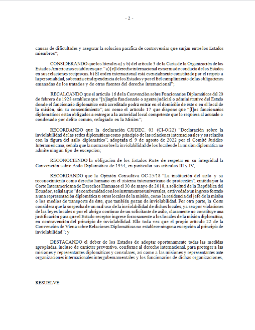 OEA_oficial's tweet photo. Con 29 votos a favor, un voto en contra, una abstención, y dos países ausentes, el Consejo Permanente aprobó la resolución “Intrusión de la Policía Ecuatoriana en la Embajada de México en violación de la Convención de Viena sobre Relaciones Diplomáticas, y la Institución del Asilo Diplomático”
https://t.co/RRHSinNGEW