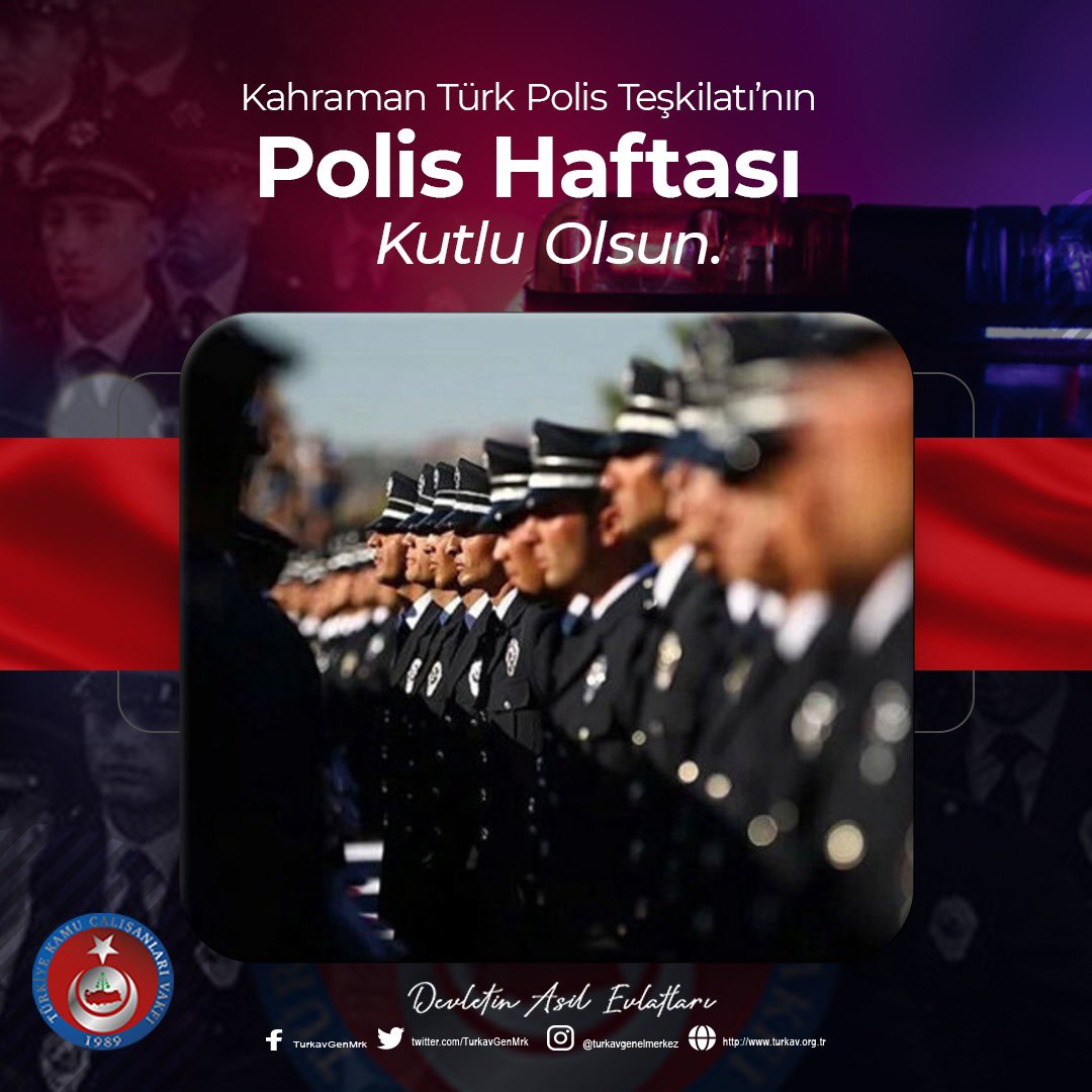 Kahraman Türk Polis Teşkilatı’nın polis haftası kutlu olsun. 

#PolisHaftası
#KahramanTürkPolisi
#DevletinAsilEvlatları 
#TÜRKAV