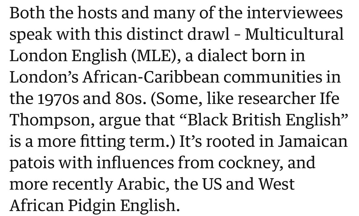 Excellent piece acknowledging the role Black Language Speakers have played in language innovation in the UK! Your fav got a shout out too 💁🏾‍♀️