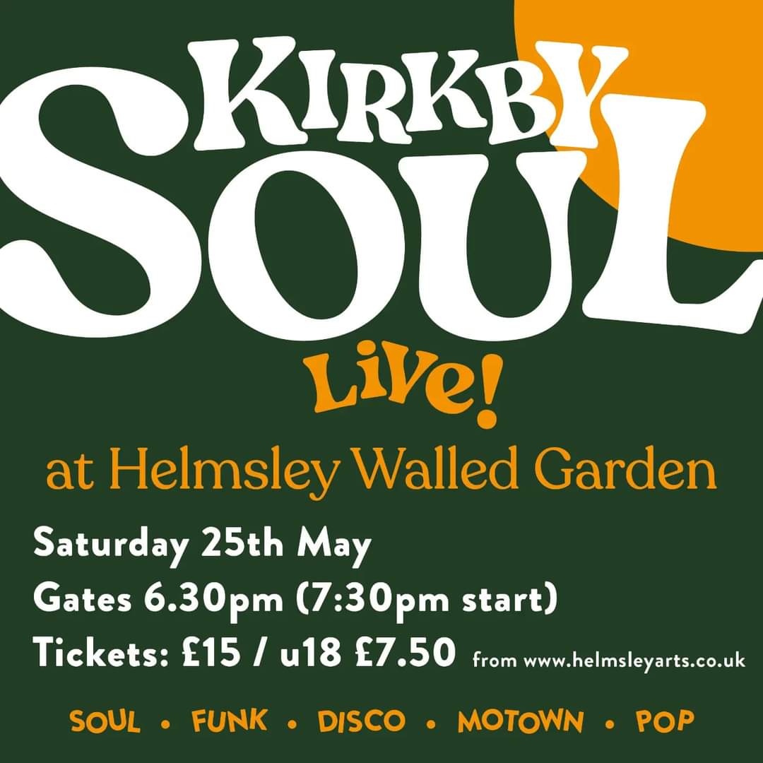 Come and enjoy an evening of sensational soul music in the beautiful surroundings of @HelmsleyWalledG on 25th May! A fundraising event for @helmsleyarts & @HelmsleyWalledG Bring chairs, cushions & blankets to sit on. Ticket link: helmsleyarts.co.uk/whats-on/kirkb… #Helmsley #LiveMusic