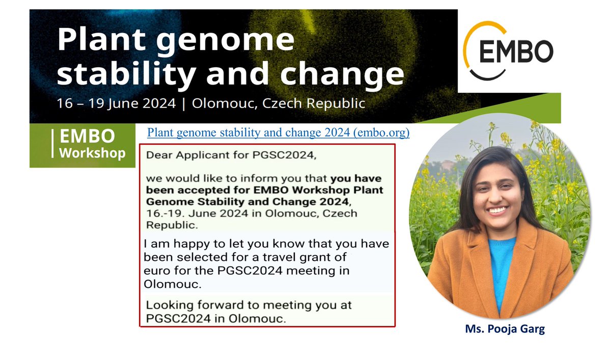 Many Congratulations to Ms. Pooja Garg (PhD student), our lab member, has been selected for the workshop in Czech Republic and bagged the prestigious travel grant from EMBO  🎉🎊🎉.Your hard work continues to inspire us. Here's to the exciting opportunities ahead!#EMBO

Team PPEB