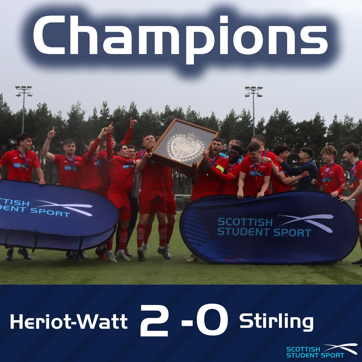 Heriot-Watt are your Queen's Park Shield Champions!🏆 Despite playing 40 mins with 10 men, the hosts held out a valiant Stirling attack to take the win today. Thanks to our hosts, officials and volunteers for braving the rain and delivering a pulsating afternoon of football!