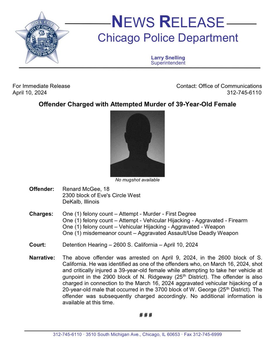 Offender 18, Charged with Attempted Murder of 39-Year-Old Female @CPD25thDistrict @Area5Detectives #ChicagoPolice