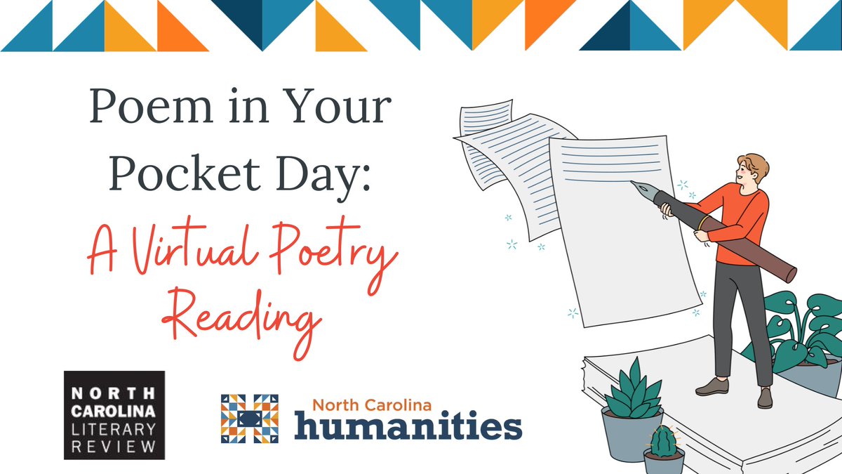 Join #NCHumanities and @NCLitReview online on April 18 at 4PM for a poetry reading event in celebration of #NationalPoetryMonth & #PoeminYourPocketDay! Register at: us06web.zoom.us/webinar/regist…