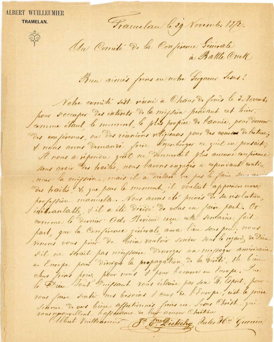 Dr. David Trim is showing this letter to the attendees of #GCSM24. It is one of the treasures in our holdings, and it is the letter that prompted the @adventistchurch to send J. N. Andrews to Switzerland in 1873.