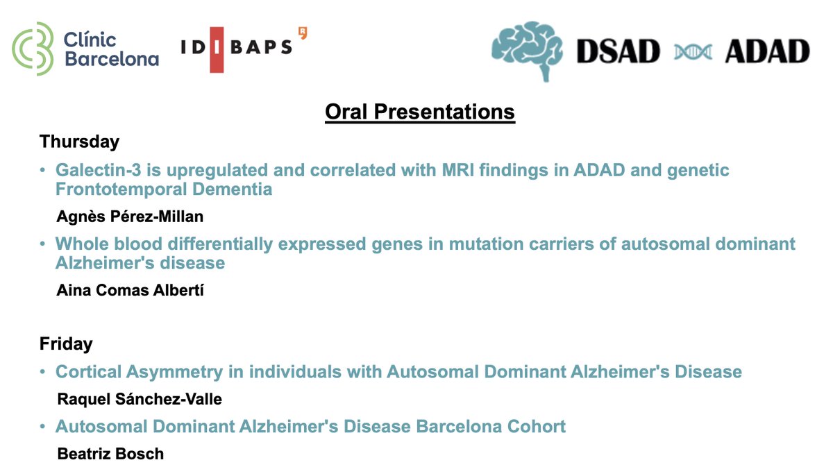 📢Tomorrow starts the Genetically Determined Alzheimer Disease Cross-fertilization between Down Syndrome & Autosomal Dominant Alzheimer Disease. The #UATC will be there🧠. @agnesperezmi, Aina, @sanchezvaller & @beaboschc will be presenting their work. We will see you there! 👇