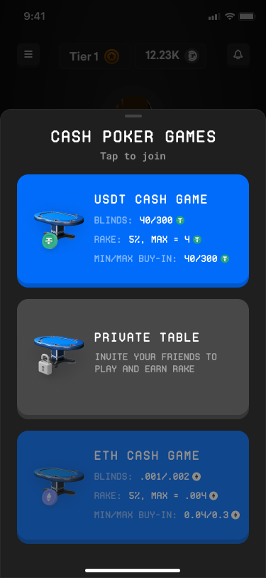 Private Table feature in the works 👀

Invite your friends to play and earn a percentage of the rake