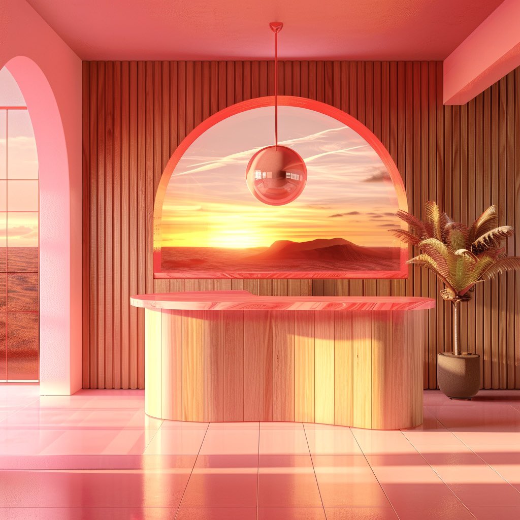Pink Sunset

- via MJ

#interiors #vaporwave #architecture #neon #citypop #sunset #futuristic #landscape #vista #manga #anime #fantasy #illustration #AI #aiconcept #midjourney #visual #creation #digitialart #aiart #aicommunity #AIイラスト #AIイラスト好きさんと繋がりたい