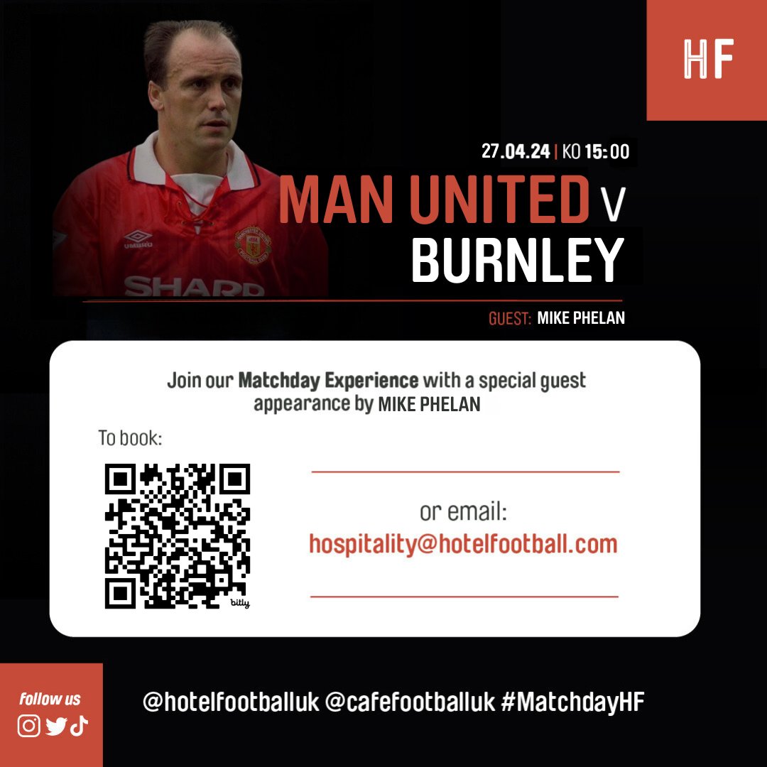 Somebody we haven't had before👀 We welcome Mike Phelan to the hot seat for our Man Utd v Burnley Matchday Experience on 27th April! Book yours now: bit.ly/3VSjSIP We hope to see you there!😆 #matchday #football #hotelfootball #manchesterunited #burnleyfc #manchester