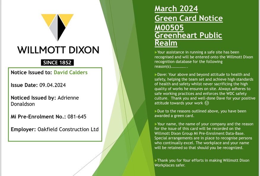 OakfieldLTD's tweet photo. A big well done also goes to Sam Dempster, Project Manager, and the wider Oakfield team on this site for consistently upholding high levels of quality and safety, as acknowledged by the main contractors, Willmott Dixon. Well done to the entire team! 🎉
 
@WillmottDixon https://t.co/3szUja64G1