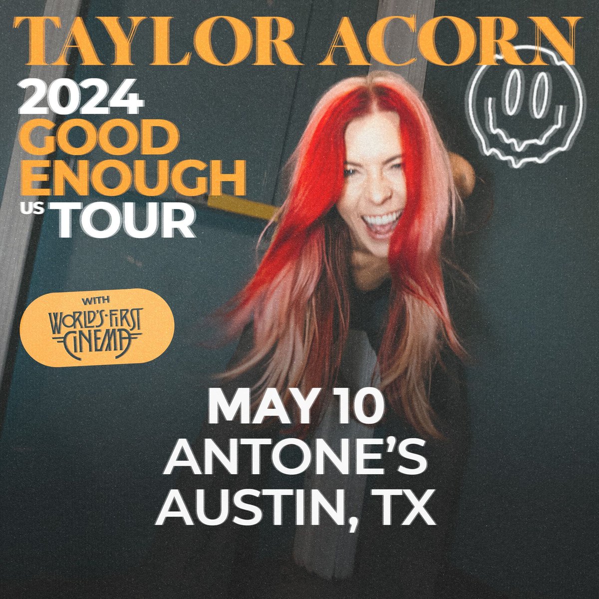 Taylor Acorn is bringing her Good Enough Tour to Antone’s on May 10! With World’s First Cinema kicking off the night. Tickets are still available online now ➡️ buff.ly/3xrkJWR