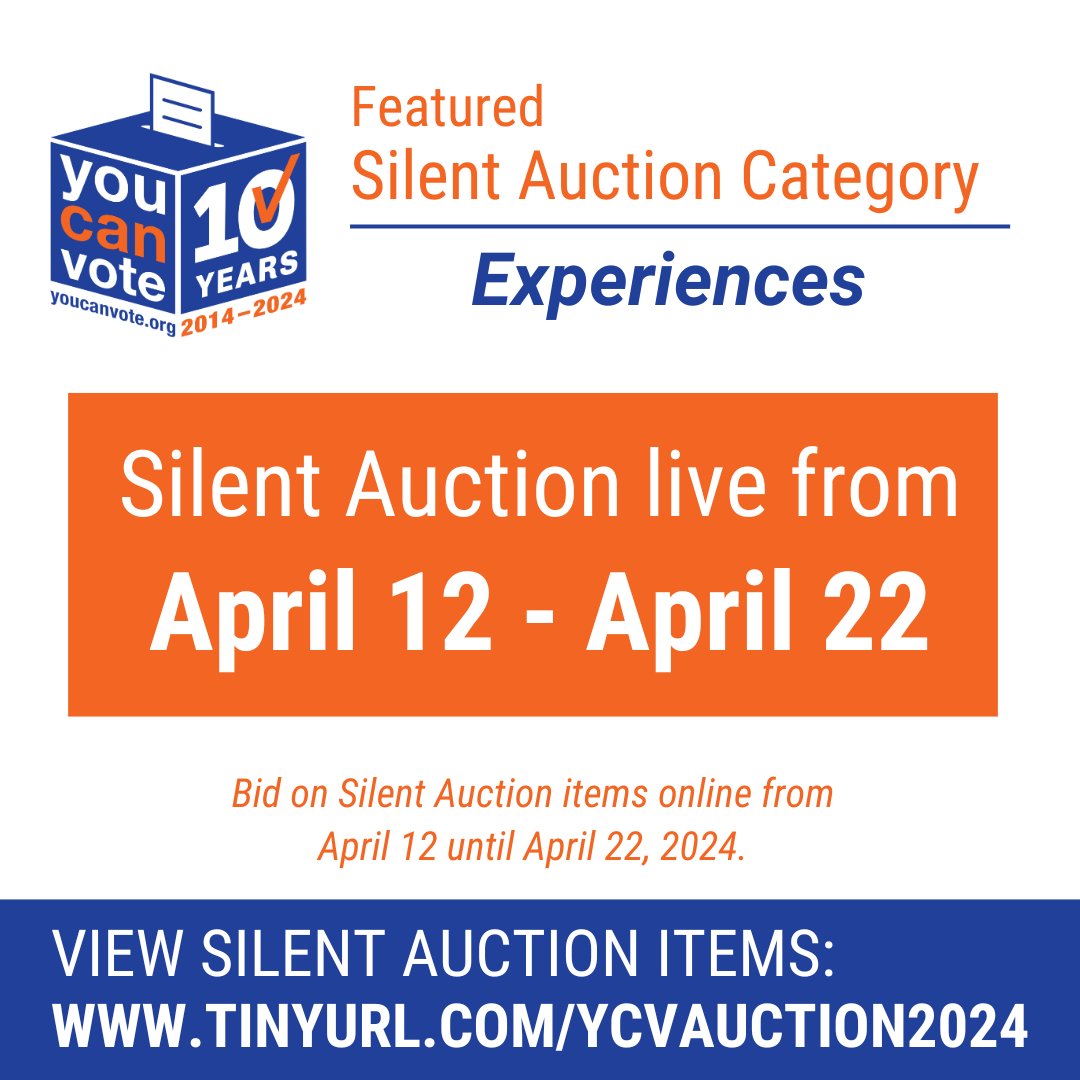 Get your bids ready! YCV is holding an online silent auction starting THIS FRIDAY, April 12th! Get a sneak peak of the items in our 'Experiences' category: tinyurl.com/ycvauction2024