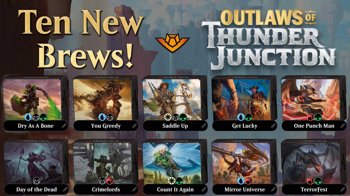 🤠 Ten New Brews 🌵 It's time for #TenNewBrews for #MTGThunder! I've cooked up ten awesome ones packed full of new cards, and we're on the Streamer Event again! twitch.tv/JimDavisMTG @CoolStuffInc @BCWSupplies @UntappedGG @elgato @Anthroschair @TeamJBHobbies #MTGArena