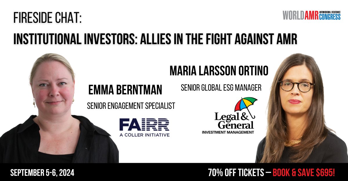 #WorldAMRCongress is excited to highlight day two's Fireside Chat 'Institutional investors: Allies in the fight against AMR', with...
🎤 @FAIRRInitiative
🎤 @LGIM

Get your tickets today, our prices will never be lower! Register for 70% off and SAVE $695 – tinyurl.com/ykx7cepr