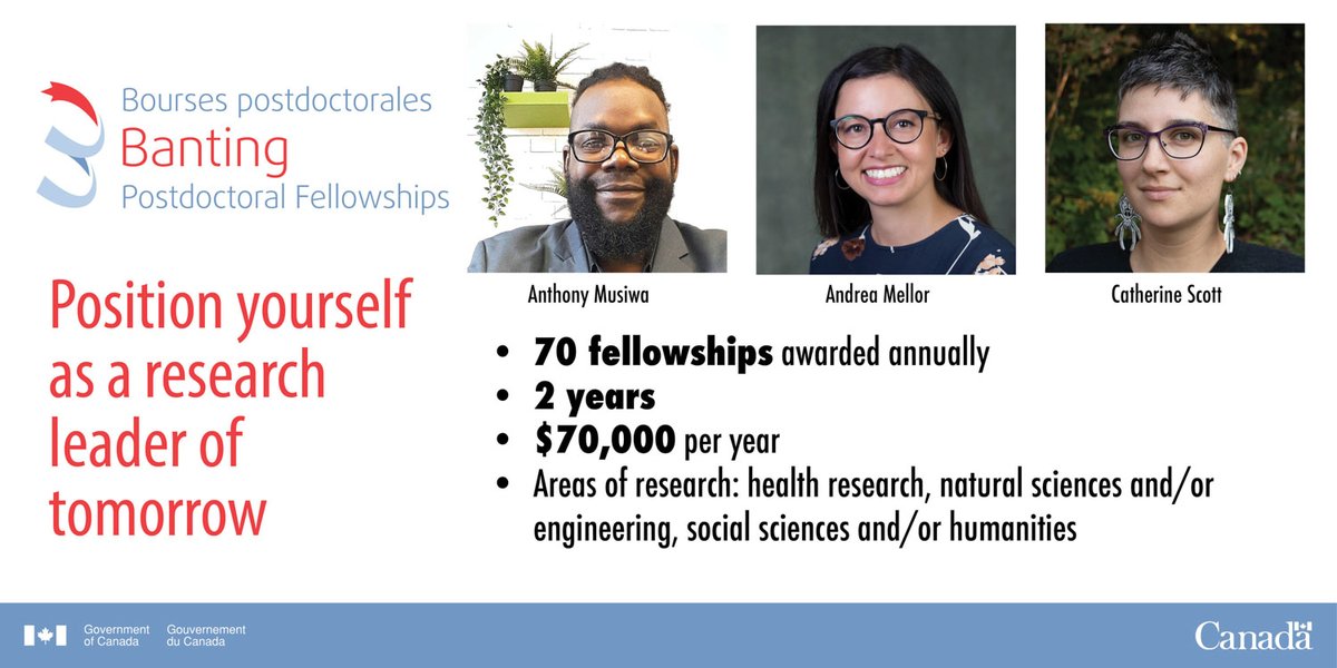 Now open! We are accepting applications for the 2024–2025 #BantingCanada Postdoctoral Fellowships competition. Deadline: September 17 banting.fellowships-bourses.gc.ca