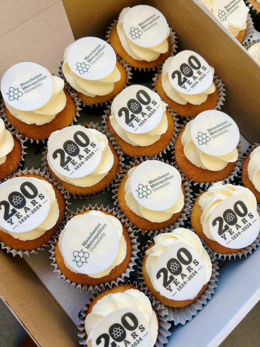 This year, @ManMetUni is celebrating 200 years of history. 🎉 We're #McrMetProud of the impact of our apprenticeships, in particular our healthcare programmes, which are transforming health. Today, we've gathered to celebrate, enjoying delicious 200-year-themed cupcakes.🧁