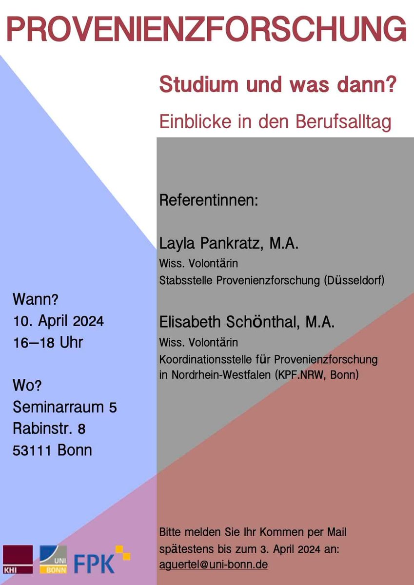#TagderProvenienzforschung
Provenienzforschung – Studium und was dann? Einblicke in den Berufsalltag
Kunsthistorisches Institut der Universität Bonn
arbeitskreis-provenienzforschung.org/tdp/kunsthisto…