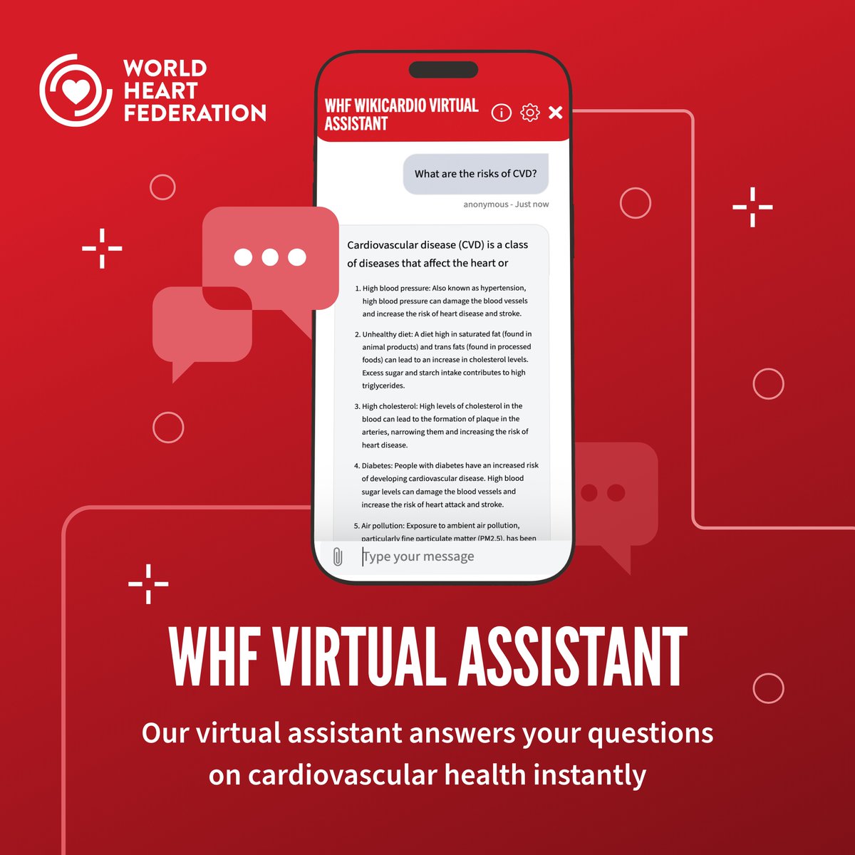 Say hello to WHF WIKICARDIO – your instant guide to cardiovascular health 👋 Check it out on our website now: worldheart.org