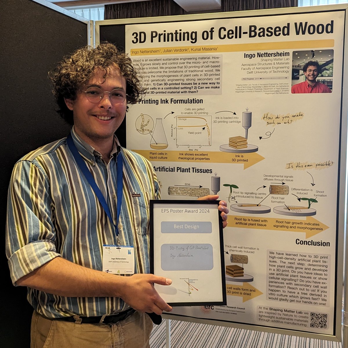 Big congratulations to Ingo for reeling in the prize for best designed poster at the EPS Annual Meeting! 🎉 Not bad, for your first poster. 😉 Keep up the great work! 👍 @EPSGradSchool @ihmsnettersheim @JulianVerdonk @kmasania #PlantScience #EPSAnnualMeeting