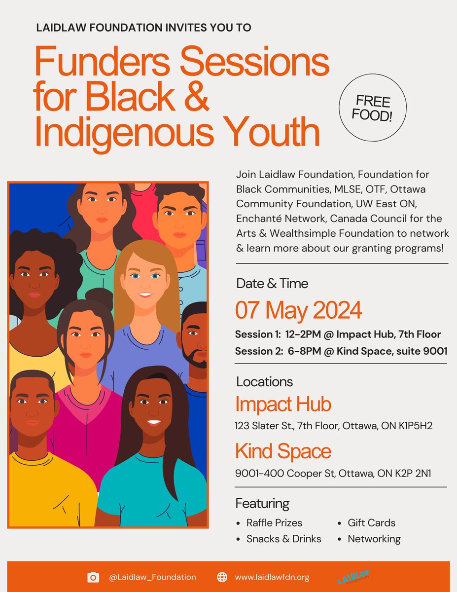 ✨ Save the Date: May 7, Ottawa!✨ Funders will be on unceded Algonquin territory for 2 grant info sessions for Black & Indigenous youth! Questions? Comment for us to answer on May 7. Food & drinks provided🥤🥘 Don’t miss a chance to learn, network, and win amazing prizes!