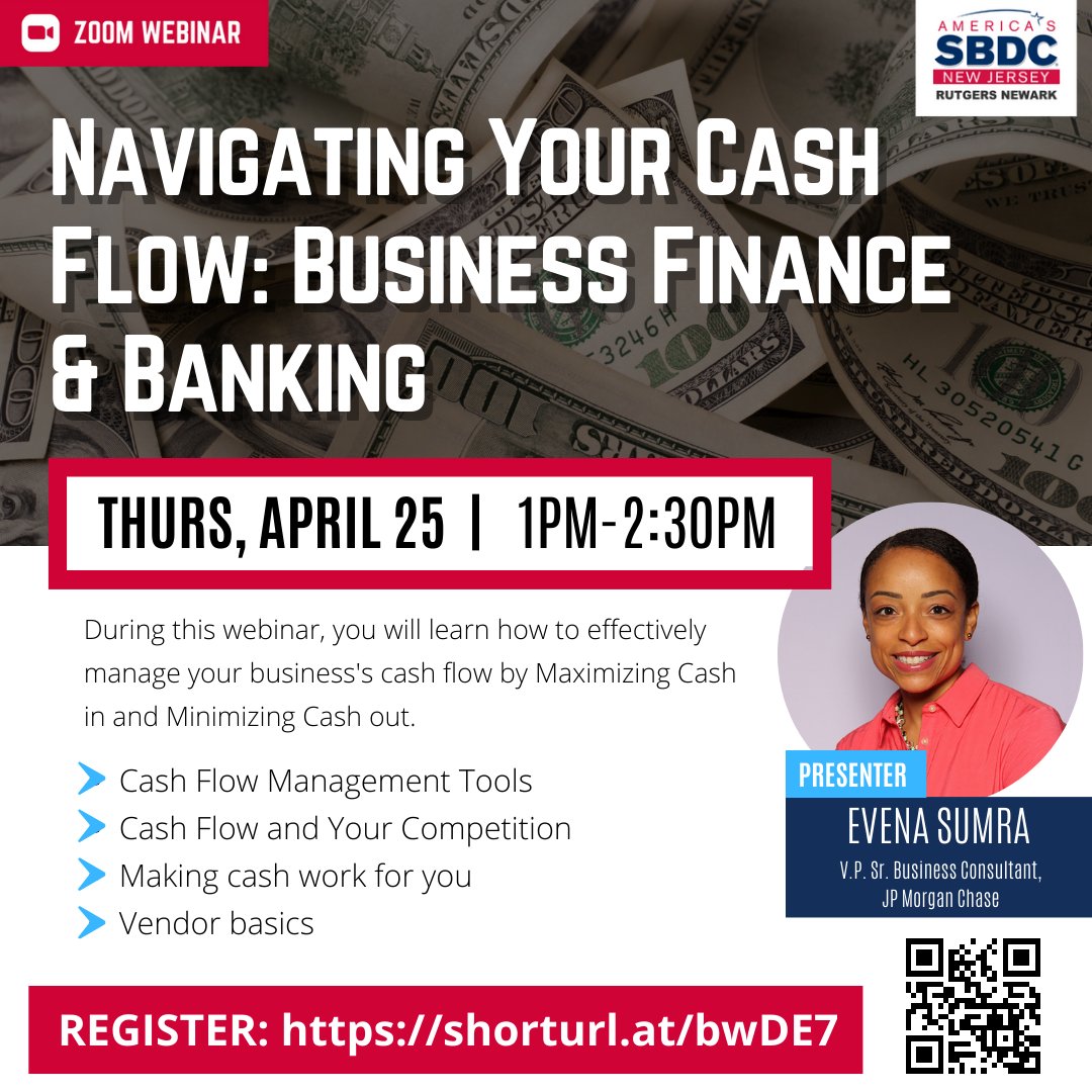 Navigating Your Cash Flow: Business Finance & Banking (Chase)
-
ZOOM WEBINAR
Thursday, April 25, 2024
1:00 pm - 2:30 pm
Registration link:
shorturl.at/bwDE7
-
#businessstrategy #businessfinance #cashflowmanagement #RNSBDC #smallbusinesswebinar #smallbusinessowners