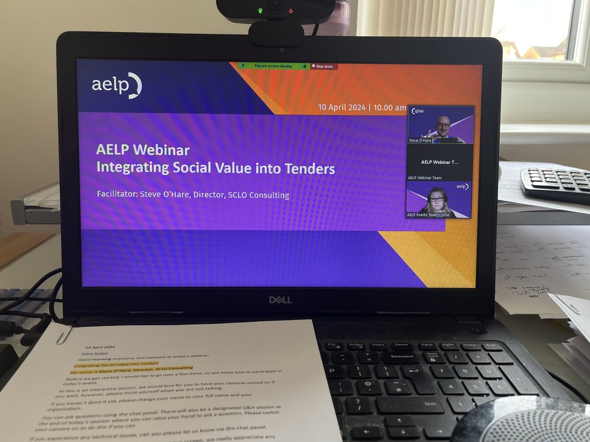 🤝 Thanks to all attendees who made my 'Integrating Social Values Into Tenders' webinar such a good one.

It was a bit different from the kind of thing we have been doing before so I was delighted with such a good turn out.

Thanks, as always, to @AELPUK for the invite to host.