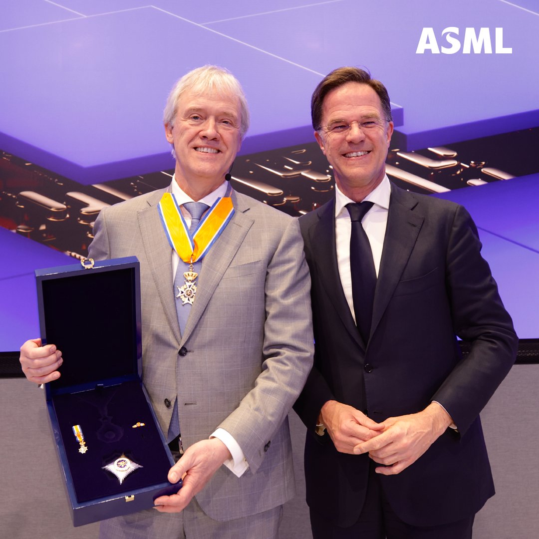Today, amid more than 200 representatives from around ASML's ecosystem, our CEO Peter Wennink was awarded a royal honor. He was appointed Grand Officer of the Order of Orange-Nassau. 🏅 Congratulations!