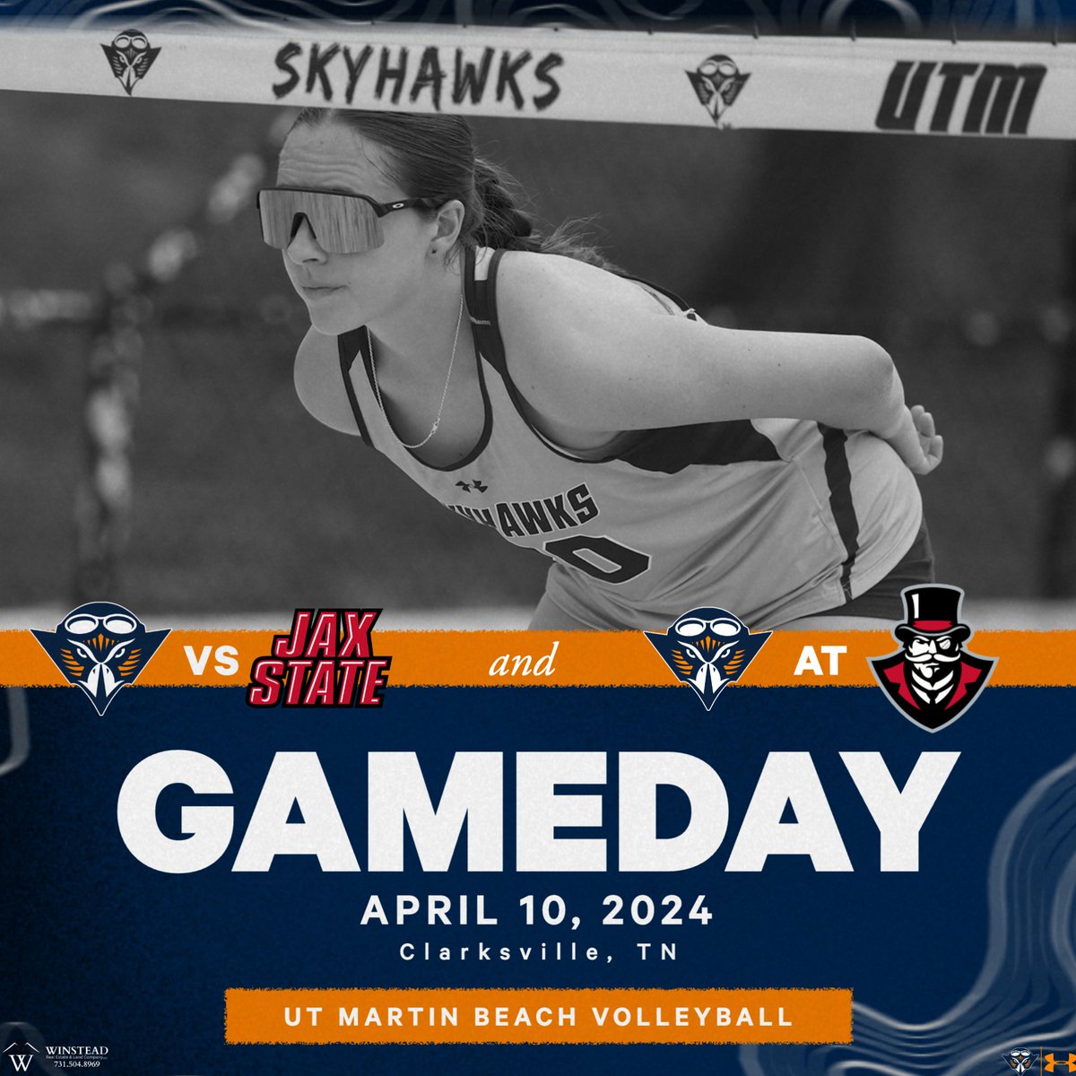 It's GAMEDAY! Skyhawk beach volleyball looks to dodge the rain in Clarksville as they take on Jacksonville State and Austin Peay in nonconference action! Match times have been pushed up to 12:15 and 2:15 p.m.! #MartinMade