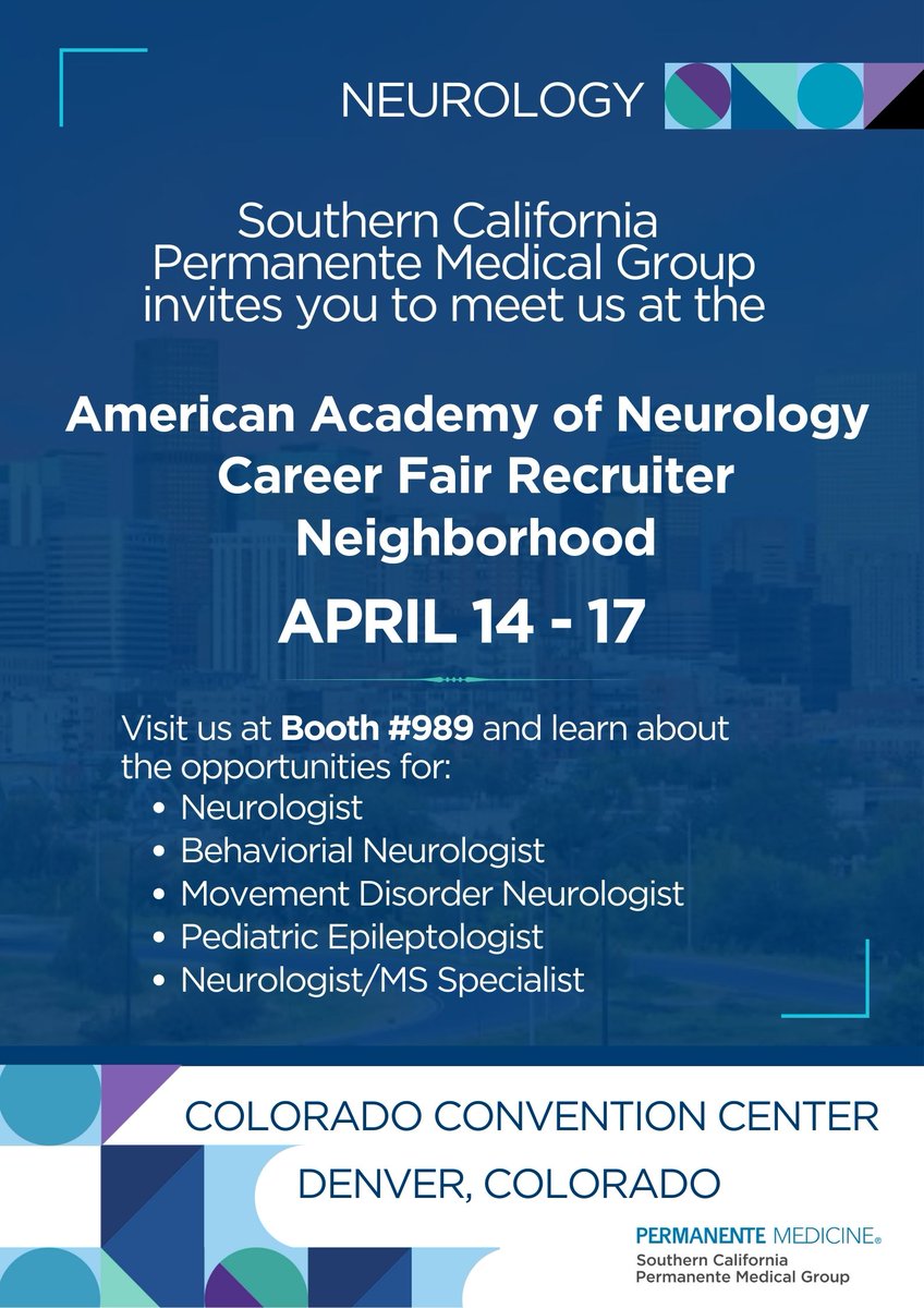 #Hiring #Neurologist! Join us at the AAN Career Fair in #Denver, Colorado, April 14-17. Learn about the Kaiser Permanente #Neurology opportunities in San Bernardino County and services areas in Southern #California. #hiring #neurologist #doctor #Physician #kaiserpermanente