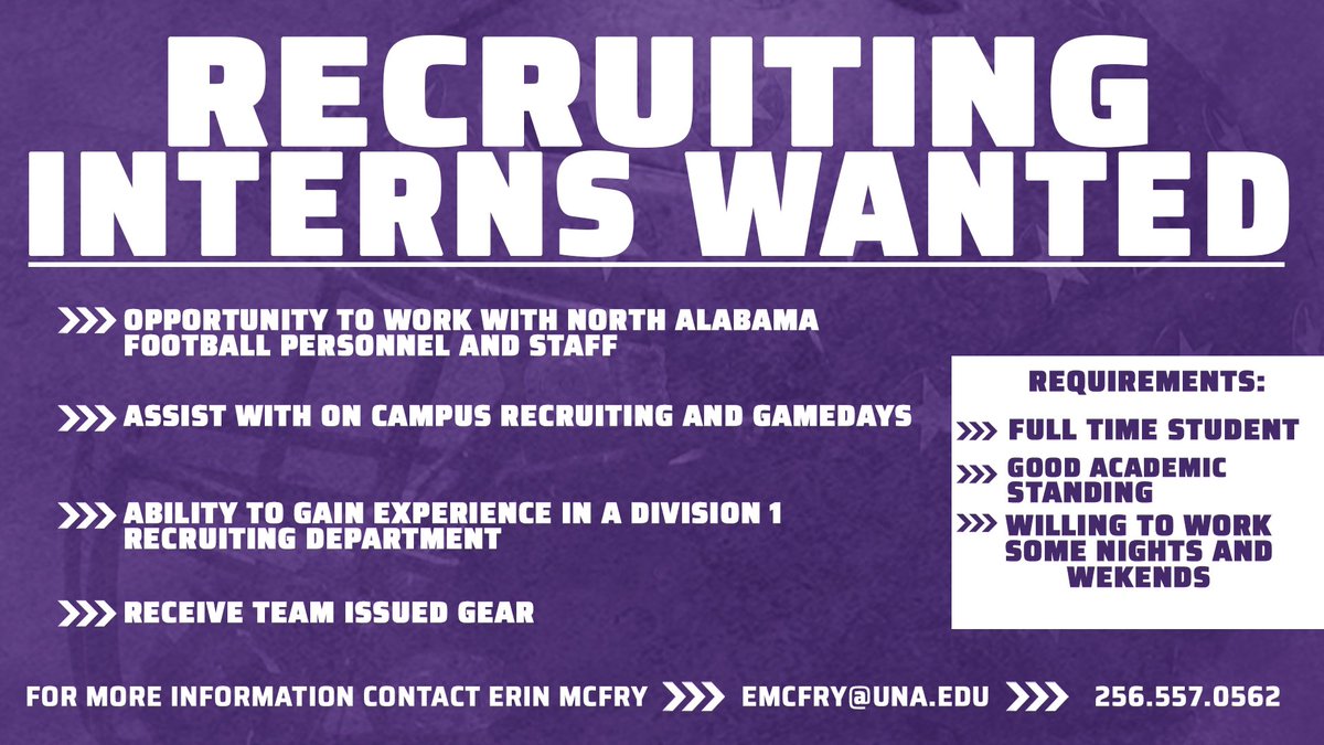 Great opportunity for current and incoming students! If interested, email Erin Mcfry at emcfry@una.edu #RoarLions🦁