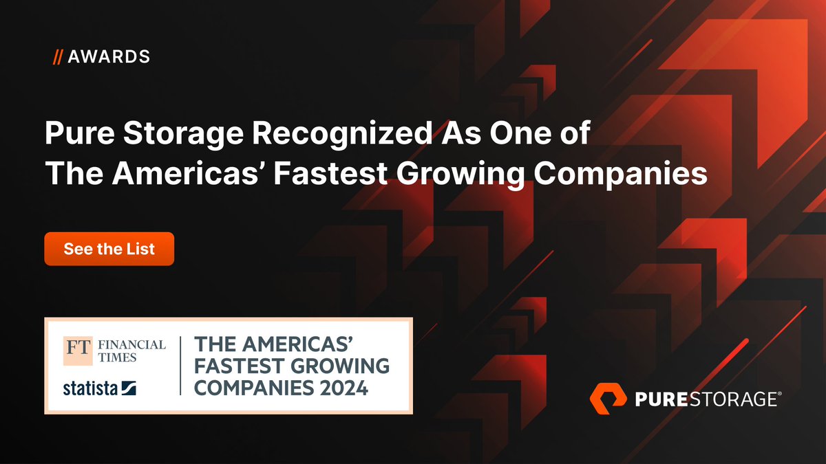 We're thrilled! #PureStorage is recognized on the Financial Times' The Americas’ Fastest Growing Companies list, highlighting organizations setting the pace and redefining excellence in the industry. purefla.sh/3PXhInF @FT #data #DataStorage #PureStorage #IT #innovation