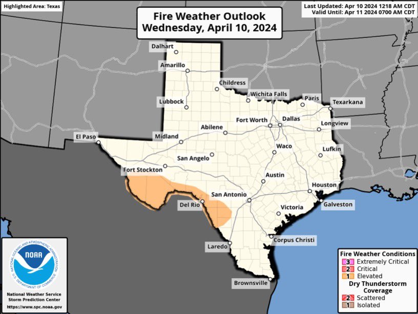 Recursos de Respuesta a Emergencias Estatales Apoyan Activamente Comunidades del Este Y Sureste De Texas. ⛈Severas amenazas climáticas continúan en todo el este de Texas. 📛Condiciones propicias de incendios continúan en suroeste de TX. Tips: texasready.gov