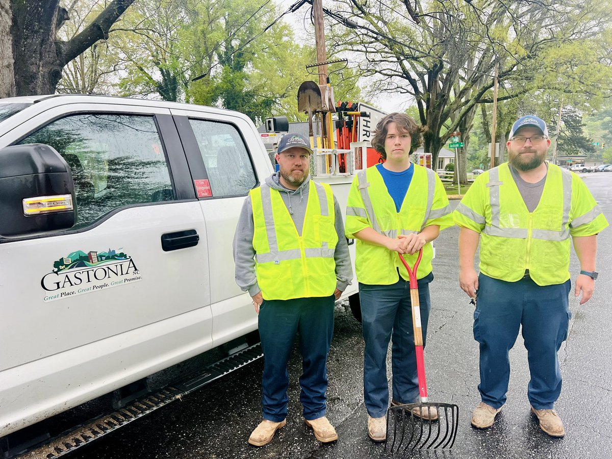 Even on a rainy day, there is always plenty to do with the City of Gastonia-Public Works Department. Senior, Garrett Hoyle (pictured in the middle) was working with a crew today clearing storm drains of debris. Nice work!