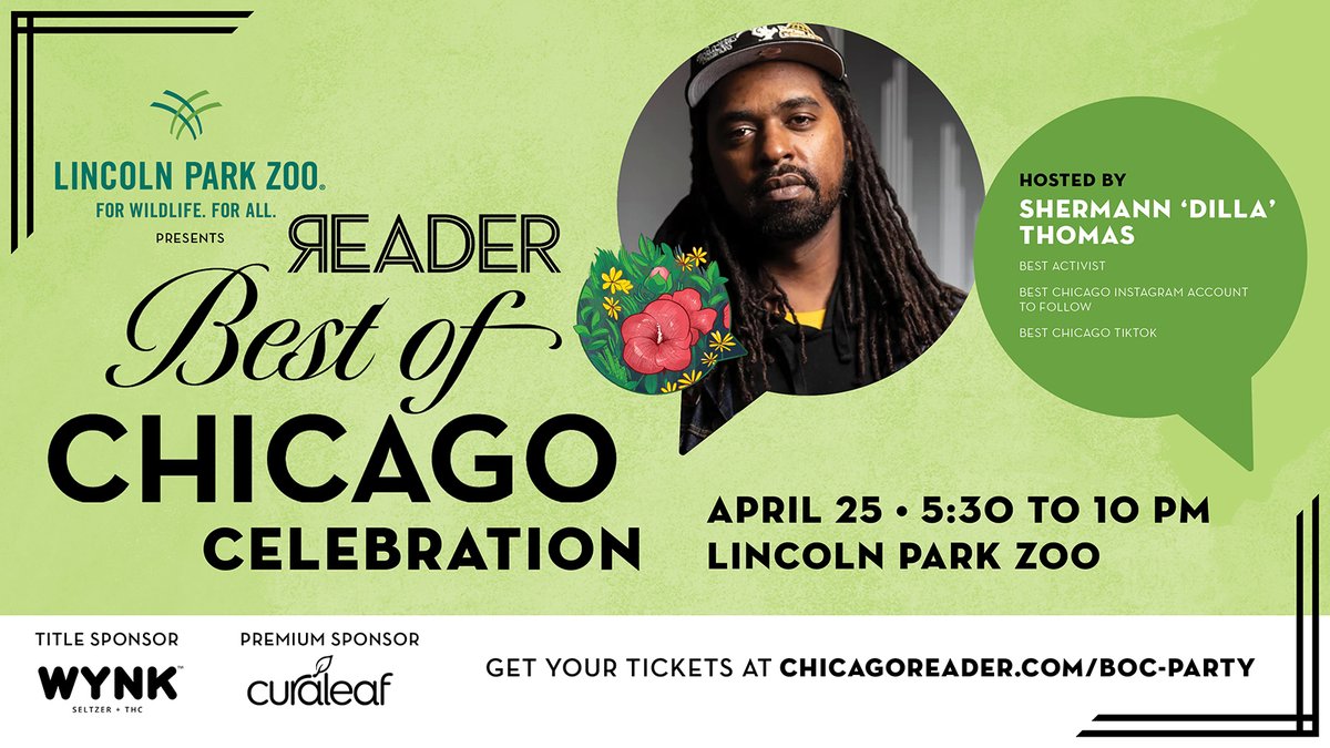 We're thrilled to have @6figga_dilla host this year's #BestofChicago Celebration! Join us on 4/25 at @lincolnparkzoo for a night of fun, live entertainment, and so much more! Get your tickets here: chicagoreader.com/boc-party/