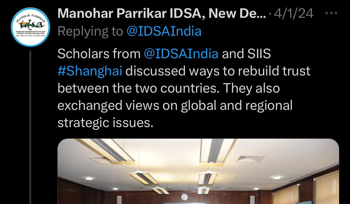 Will be interesting to see what the Shanghai Institutes for Int'l Studies delegation's takeaways were from their conversations at India Foundation, Vivekanda Int'l Foundation and IDSA in Delhi (i.e. if they write/speak about them)