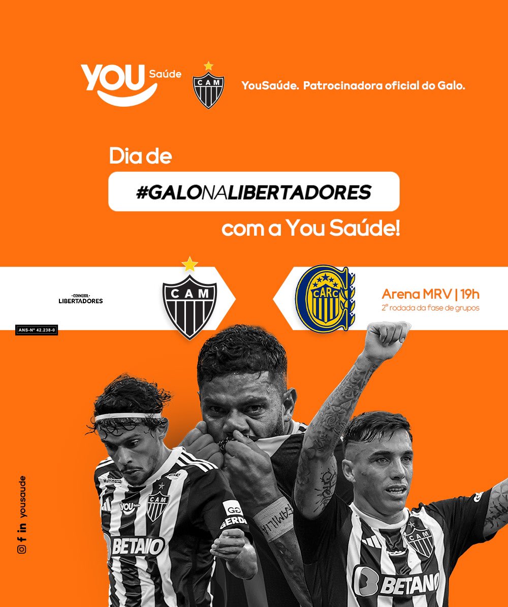 😰 Libertadores é emoção e muitas vezes sofrimento. Por isso é bom manter a saúde em dia pra torcer pelo Galo, hein, Massa? Apresentamos, então, a You Saúde, patrocinadora oficial do alvinegro com planos exclusivos para VOCÊ, atleticano. 🚨 Aproveite: bit.ly/4aLRBIi