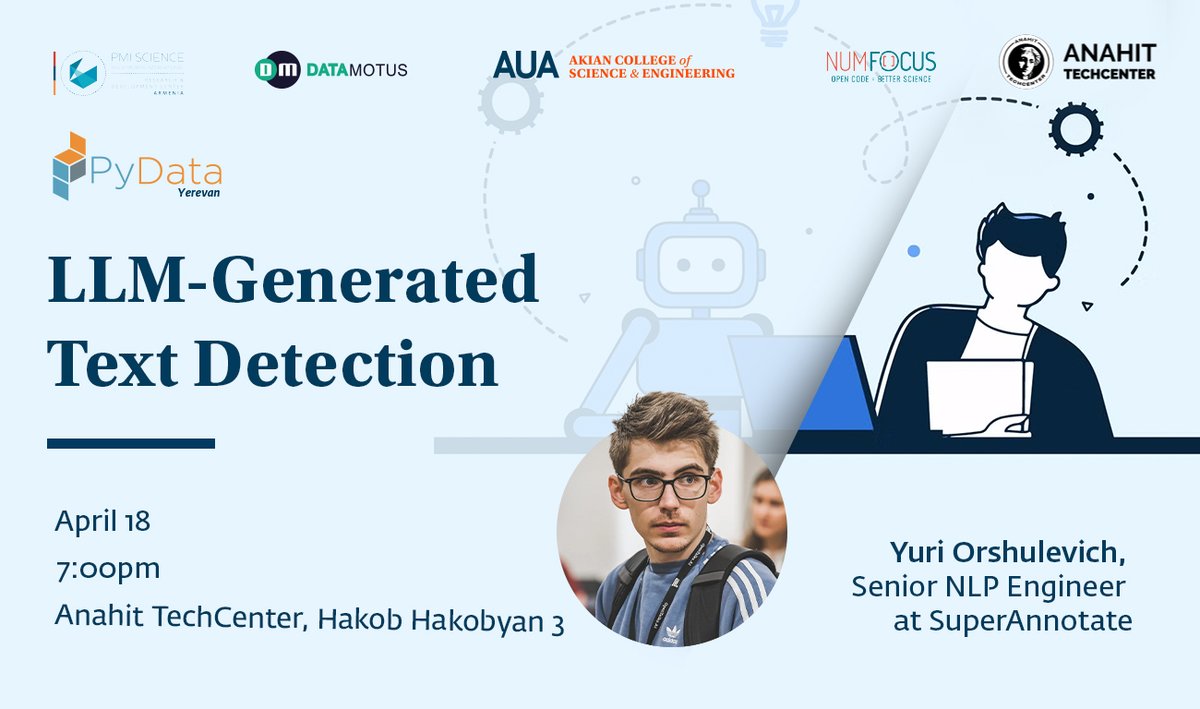 pydata_yerevan's tweet image. Our speaker, Yuri Orshulevich holds the position of Senior NLP Engineer at SuperAnnotate. His main responsibilities include the development and optimization of internal product features and auto-training pipelines.

Make sure to register at forms.gle/k5zRaoQP4YBR8X…

#pydatayvn