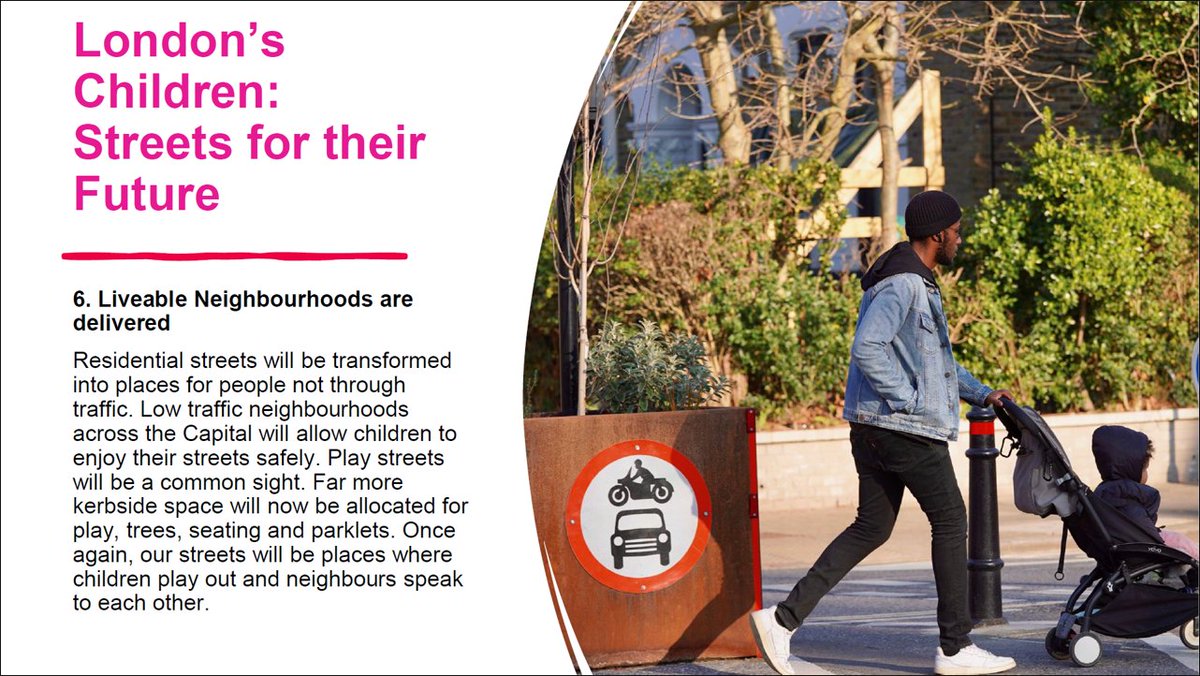 Penultimate ask in London’s Children:Streets for their Future manifesto is delivering LTNs/Liveable Neighbourhoods across London–creating streets and neighbourhoods for people by removing through traffic. Key to enabling children to become a common sight on our streets once again