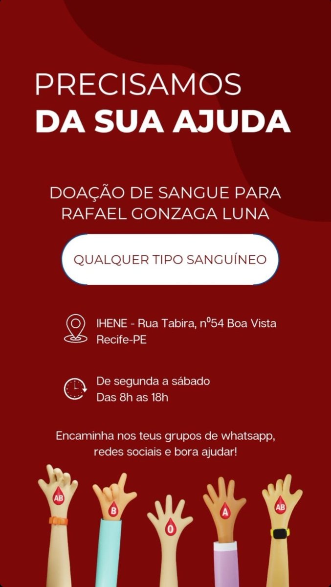 Boa tarde galera! Meu amigo precisa muito de ajuda, a contagem de plaquetas dele tá baixíssima. Se você não puder doar, dá rt por favor?