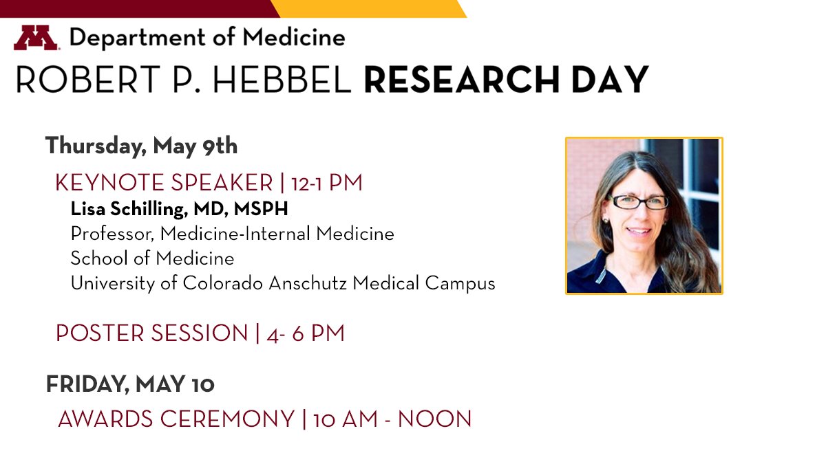 Save the date for our annual Robert P Hebbel Research Day on May 9th and 10th! Want to present at DOM Research Day? Submit an abstract today! Submissions close tonight ➡ z.umn.edu/9gpt