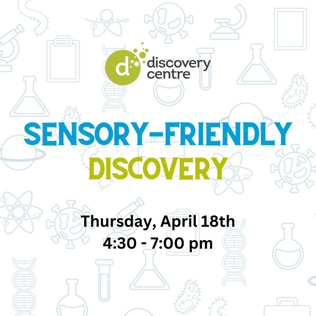 Sensory-Friendly Discovery on April 18, 4:30 - 7pm. Explore 4-floors of exhibits with lowered lighting & reduced noise levels*. Designated quiet spaces will be on-site. Tickets: bit.ly/49XR1b1 *Some exhibits may still produce noise. Staff will be on-site for assistance.