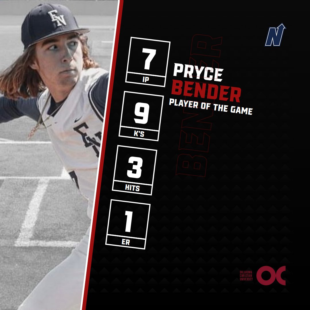 Strong outing for the @HuskerBaseball commit Pryce Bender (@prycebender_7) Bender was the @okchristian Player of the Game last night in the Huskies 2-1 win. @EdNorthBaseball @north_edmond