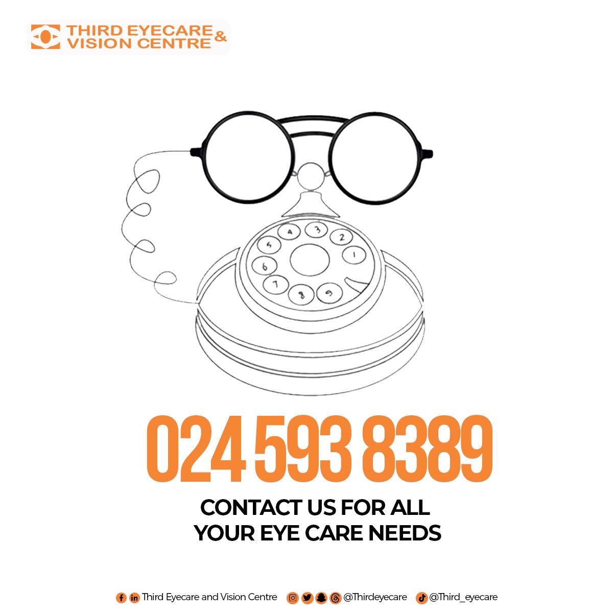 We are always at your service! You can call us for all your eye care needs!!!! #thirdeyecare #thebesteyeclinicinghana #contactus #eyecareneeds #April2024