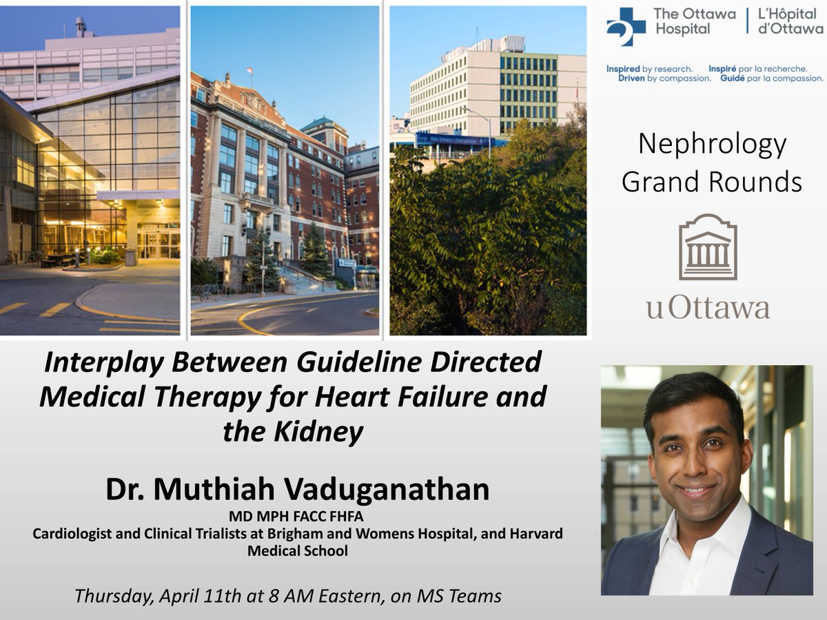 Happening tomorrow for @OttawaRenal 

#NephGR with @mvaduganathan from @BrighamWomens @harvardmed 

GDMT for Heart Failure and the Kidney 

The Time is Now!