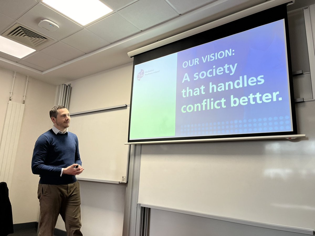 Thanks to <a href="/EndaYoung/">Enda Young</a> <a href="/MediationNI/">Mediation NI</a> for a brilliant first workshop for our Conflict Mediation and Transformation students. We will be spending the next two weeks learning and practicing mediative skills