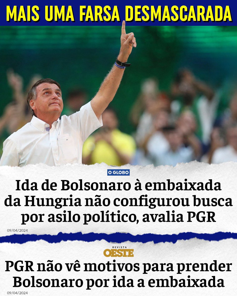 E a PGR chega à conclusão de que a ida de Bolsonaro à Embaixada da Hungria não foi criminosa. Tudo que já sabíamos, agora confirmado oficialmente. Como sempre acontece.