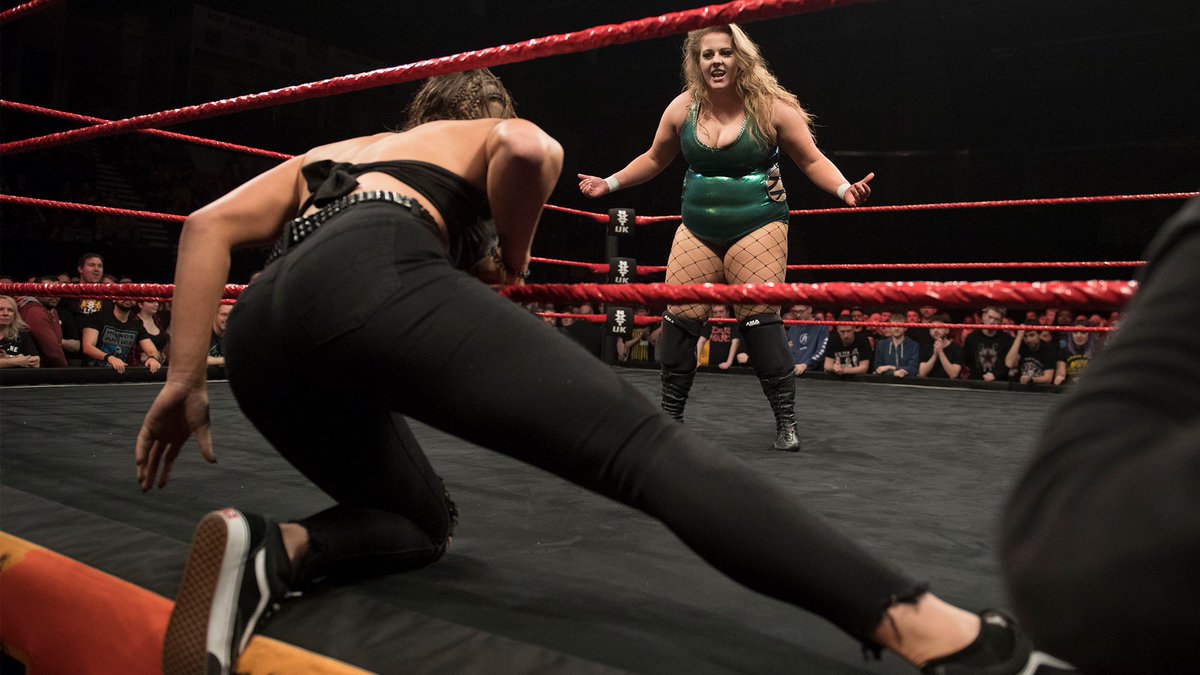 April 10, 2019: At Coventry Skydome, @PiperNivenWWE made her #NXTUK in-ring debut and defeated @Kelly_WP. After the bell, @RheaRipley_WWE stormed to ring in an attempt to attack the newcomer but Piper saw it coming and two subsequently stared each other down. 📸 WWE