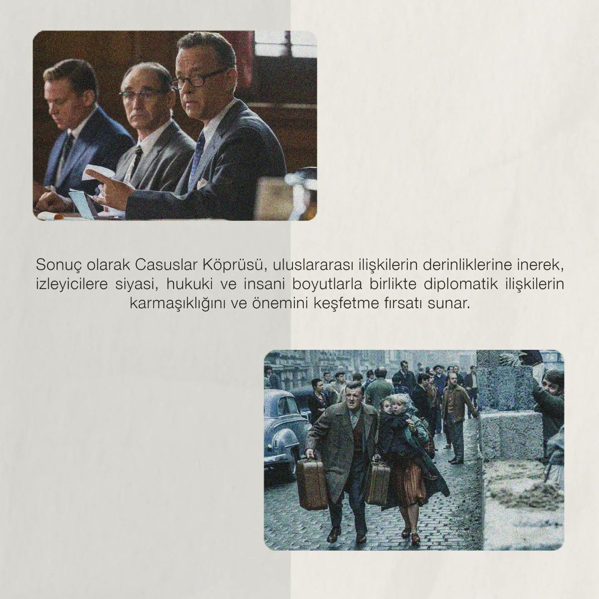 Dergimizin "Film" temasında bugün, yazarımız Şerife Şeyma Dere tarafından hazırlanan "Casuslar Köprüsü" var!✨

Yeni sayımızla ilgili paylaşımlarımız için takipte kalın!