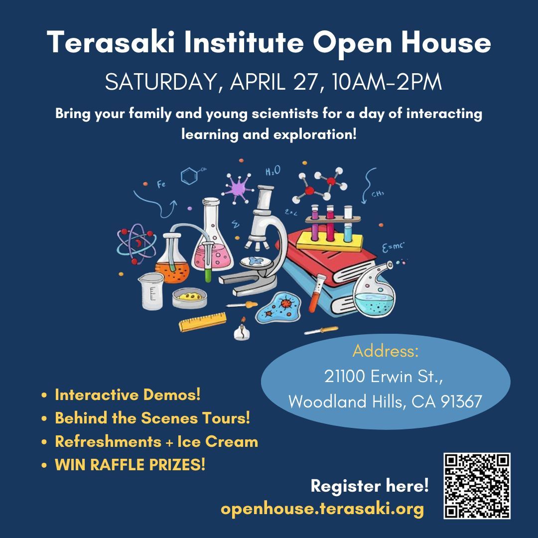 '🧬 Dive into biomedical science at Terasaki Institute Open House! Discover interactive demos, behind-the-scenes tours, and more. 🧬 Register Here! buff.ly/3U8Tsl0 #TerasakiInstitute