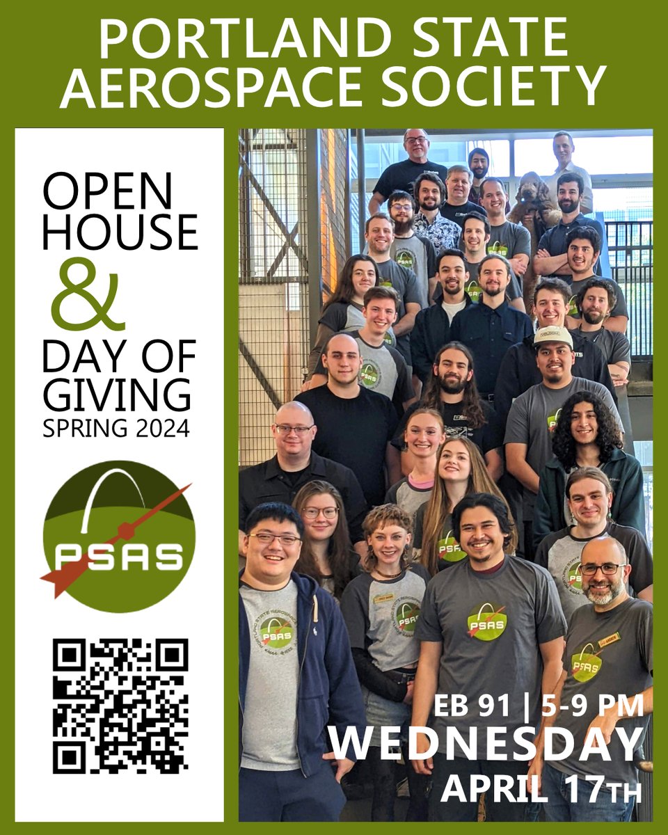 PSAS Open House this Wednesday 4/17 from 5:00 - 9:00pm!
We'll have food, and tours of the various rockets and satellites. All are welcome, invite your friends and family!